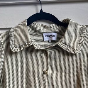 FRNCH Size M Peter Pan Collar, striped with ruffled accents